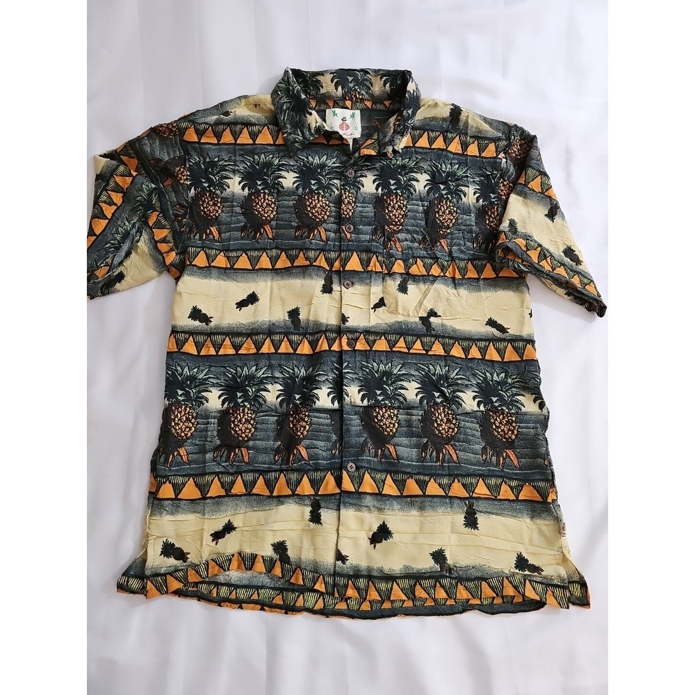 Joe Marlin Men's‎ Hawaiian Aloha Pineapple Button Camp Shirt Men's XL